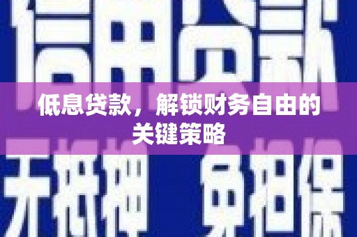 湖滨低息贷款，解锁财务自由的关键策略